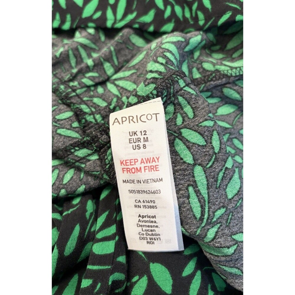 Apricot Green Black Floral Long Sleeve Dress Size 8 V-Neck - Picture 7 of 8
